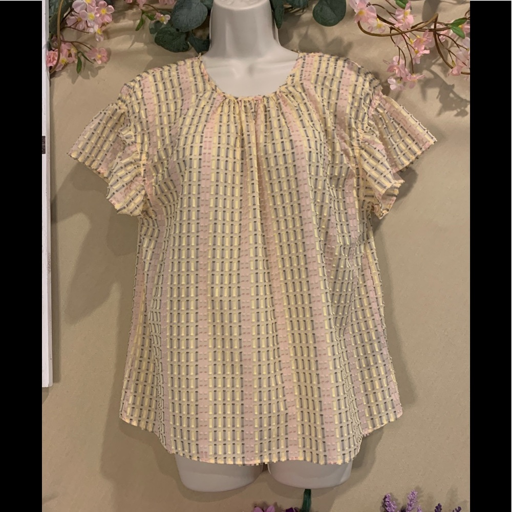 Zac & Rachel | Yellow Textured Stripe Top | Size M
